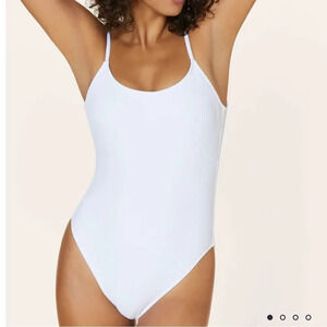 Andie Swim The Laguna One Piece LT Swimsuit White Ribbed size L Tall NWT